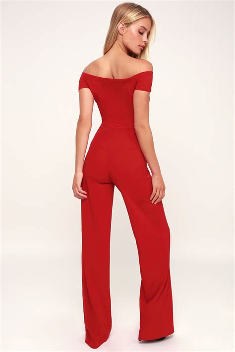 red sexy jumpsuit|off shoulder red jumpsuit.